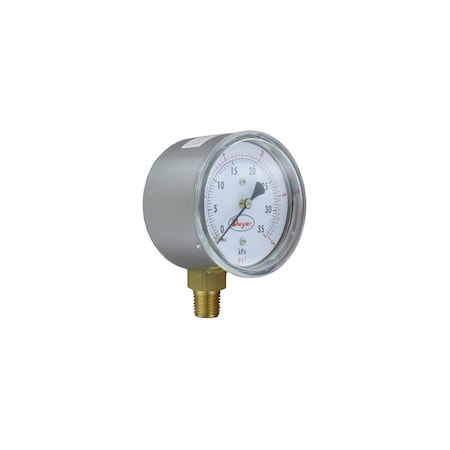 Dwyer Instruments 2.5" low pressure gage, dual range 0-5 psi(0-35 kPa), bottom connection LPG5-D9922N